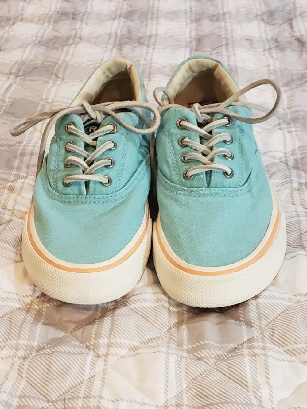 Sperry Men's mint/teal canvas Striper ll CVO low top deck sneakers Size 7